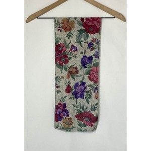 Women's Tan Rectangle Scarf w/ Purple & Red Flowers Classic Great for Hair